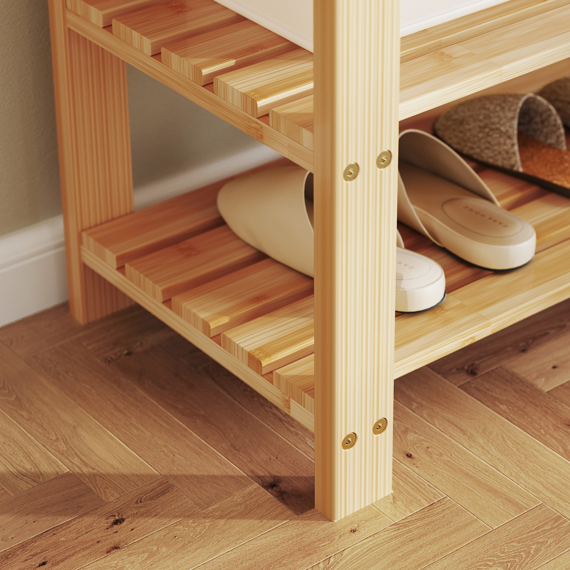 Zunmos 3-Tier Bamboo Shoe Rack Bench, Natural photo 3