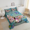 thumbnail image 3 of Flowers Butterflies Bedding Set Kawaii,Blue Butterfly Floral Comforter Set Queen,Teal Wood Board Retro Barn Door Cabin Style Down Comforter,Rustic Farm Animals Quilt Women Adult, 3 of 5