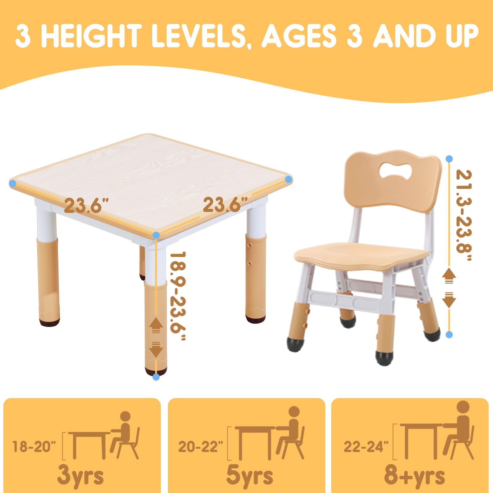 Kids Table & Chair Set with Adjustable Toddler-Safe Non-Slip Legs, Activity & Graffiti-Proof Desktop Ages 3-12
