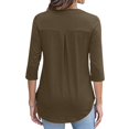 thumbnail image 2 of Women's 3/4 Length Sleeve V Neck Flowy Tunic Blouses Work Tops Shirts with Zippers, 2 of 3