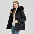 thumbnail image 4 of Women's Hooded Coat Ladies Winter Puffer Jacket Faux Fur Winter Coats Thickened Parka Coat Fur Hood Adjustable Waist Lightweight Warm Puffer Coat with Pockets, 4 of 6