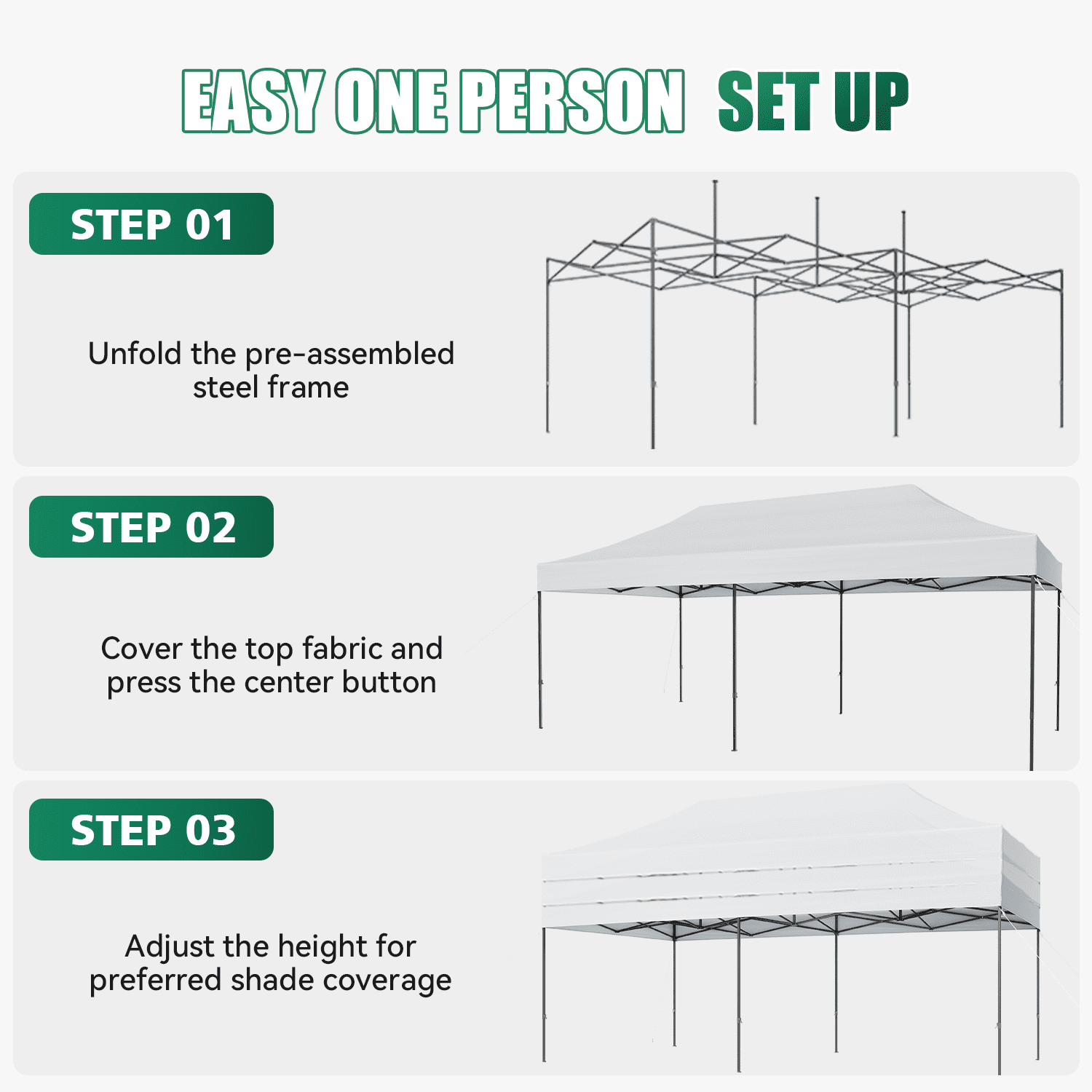 Dateyes 10x20FT Pop Up Canopy, Outdoor Canopy Tent with Carry Bag, Easy Setup Portable Instant Canopy with 4 Sandbags and 12 Stakes for Outdoor Events, Commercial, Beach, Backyard, Lawn, White
