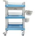 thumbnail image 3 of Medical Mobile Trolley Cart Esthetician Cart 176 Lbs Load, 3-Tier Utility Carts with Drawer & 2 Trash Cans, Portable Salon Rolling Trolley with 4 Wheels (Blue), 3 of 18