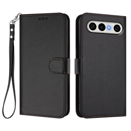 Leather Wallet Phone Case, 3 Card Slots Flip Folio Cover with Kickstand, Hand Strap, Shockproof Protective Phone Purse Case Compatible with VIVO X300 FE/S50 Pro Mini 5G Domestic-Black