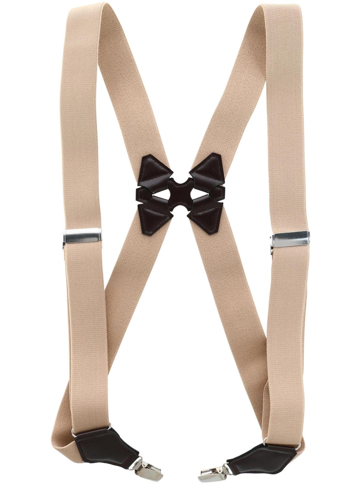 Canvas Belt Mens No Slip Clip X Back Suspenders with Leather Trim-Available Color : Black, Size : Free Size