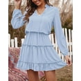 thumbnail image 3 of BTFBM Long Sleeve Summer Dresses for Women Casual Tie Neck Ruffle Tiered A Line Mini Spring Wedding Guest Dress, 3 of 9