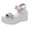 Silver, variant on Women's Sparkly Sequin Platform Sandals for Dressy Comfortable Elastic Ankle Strap Slip on Wedge Chunky Heeled Walking Summer Shoes Bride Wedding Gold Size 7.5