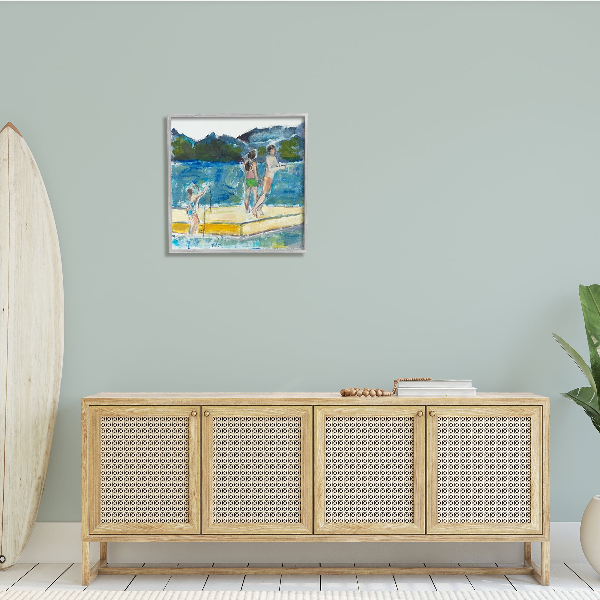 Stupell Indtries Kids on Swimming Dock Abstract Contemporary Lake Scene,24 x 24,Design by Snne Marie