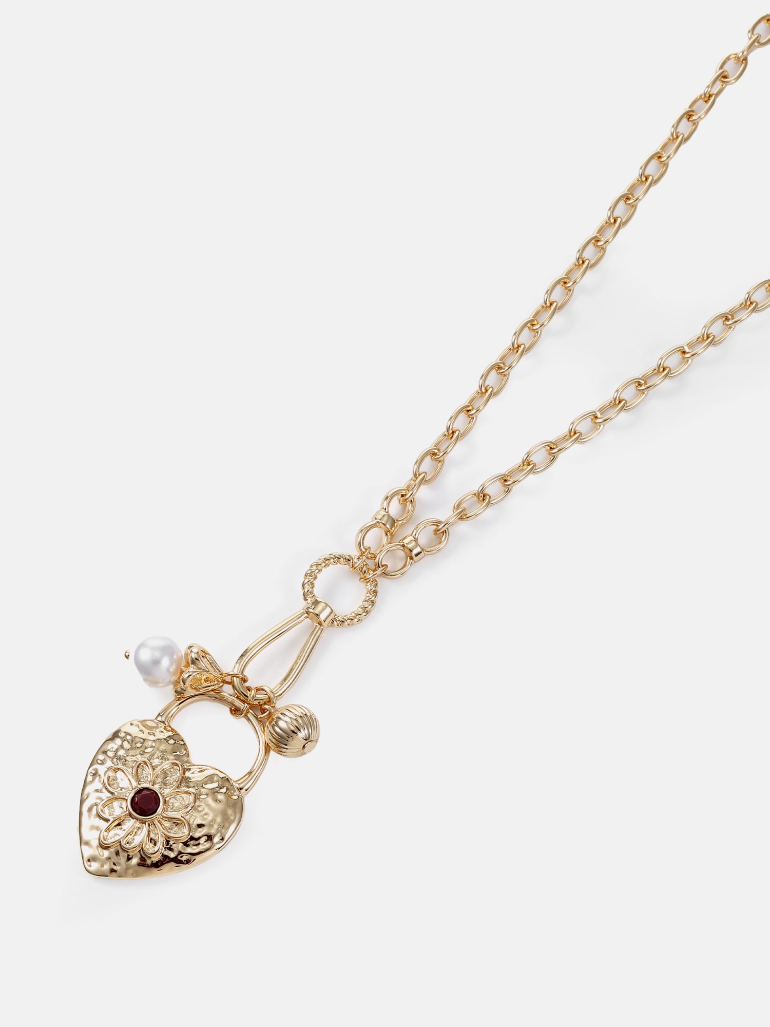 Scenario Heart Locket Charm Necklace, Gold-Tone