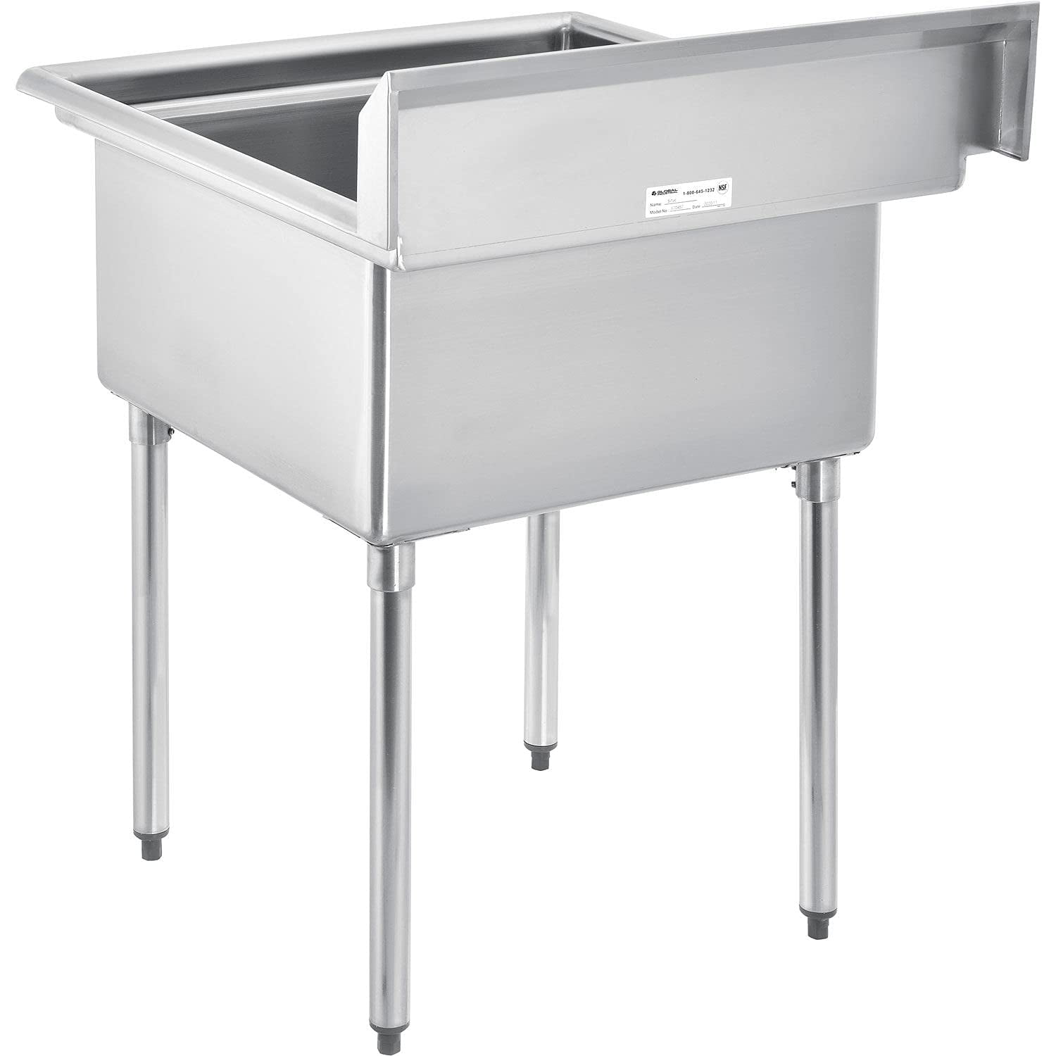 Stainless Steel Utility Sink W/10" Backsplash, 24"x24"x12" Deep Basin, 29.5"x32"x42" Overall