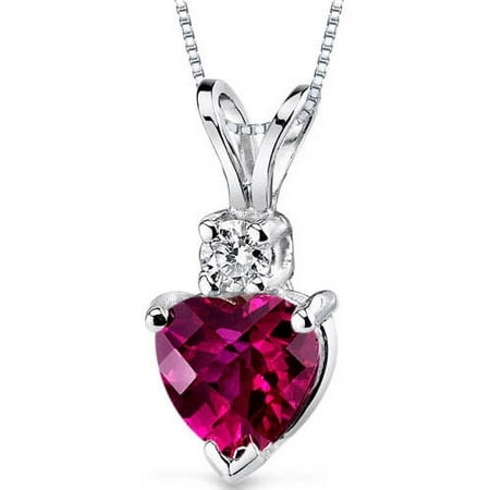 Oravo 1.00 Carat T.G.W. Heart-Shape Created Ruby and Diamond Accent 14kt White Gold Pendant, 18