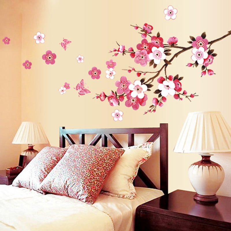 Cherry Blossom Wall Poster Waterproof Background Sticker for Bedroom Cafe E0Xc 