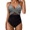 thumbnail image 2 of Sakmal Womens One Piece Swimsuits Full Coverage Bathing Suit Stretchy Gray V Neck Bthing Suit for Women L, 2 of 5