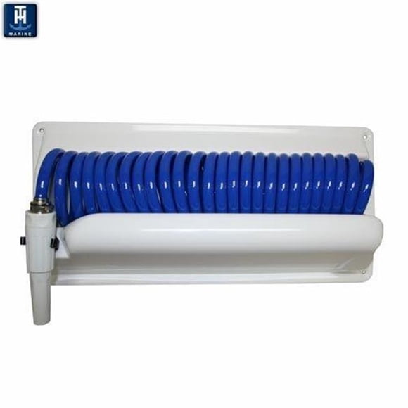 25 ft. Washdown Hose Holder with Chrome Brass Ends & Straight Nozzle, Blue