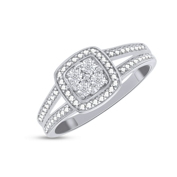 AFFY Round Cut Natural Diamond Accent Cushion Frame Split Shank Anniversary Ring For Women's In 14K Gold Over Sterling Silver (0.05 Cttw, I2-I3 Clarity)