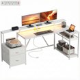 thumbnail image 1 of HOMCOM Bureau de Jeu Réversible de 76 Pouces, avec Lumières RVB et Ports USB, Blanc, 1 of 10