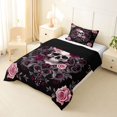 thumbnail image 2 of Homewish Gothic Sugar Skull Twin Comforter Sets,Pink Red Damask Flowers Bedding Set,Halloween Duvet,Black Reversible,2pcs,1 Comforter and 1 Pillowcase, 2 of 7