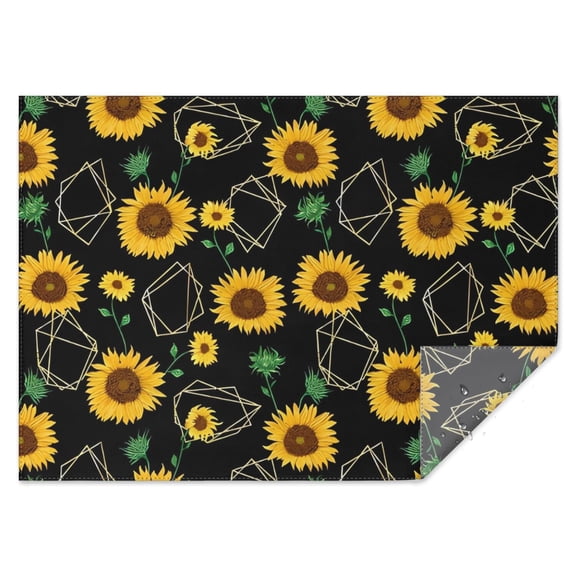 Black Geometric Sunflower Pattern Rectangle Tablecloth 60"x84",Waterproof Polyester Rectangle Table Cloth, Wipeable Spillproof Polyester Tablecloth for Dining, Camping, Indoor and Outdoor