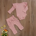 thumbnail image 7 of Coduop Toddler Baby Girls Outfits Long Sleeve Ruffle Bodysuit Romper Pants Set, 7 of 7