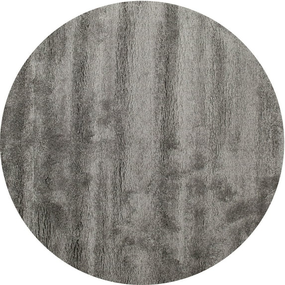 Ahgly Company Machine Washable Indoor Round Contemporary Carbon Gray Area Rugs, 8' Round