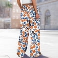 thumbnail image 3 of cocolona Womens Summer Casual Printed Palazzo Pants Elastic Waist Wide Leg Split Vacation Travel Lounge Trousers with Pocket, 3 of 5