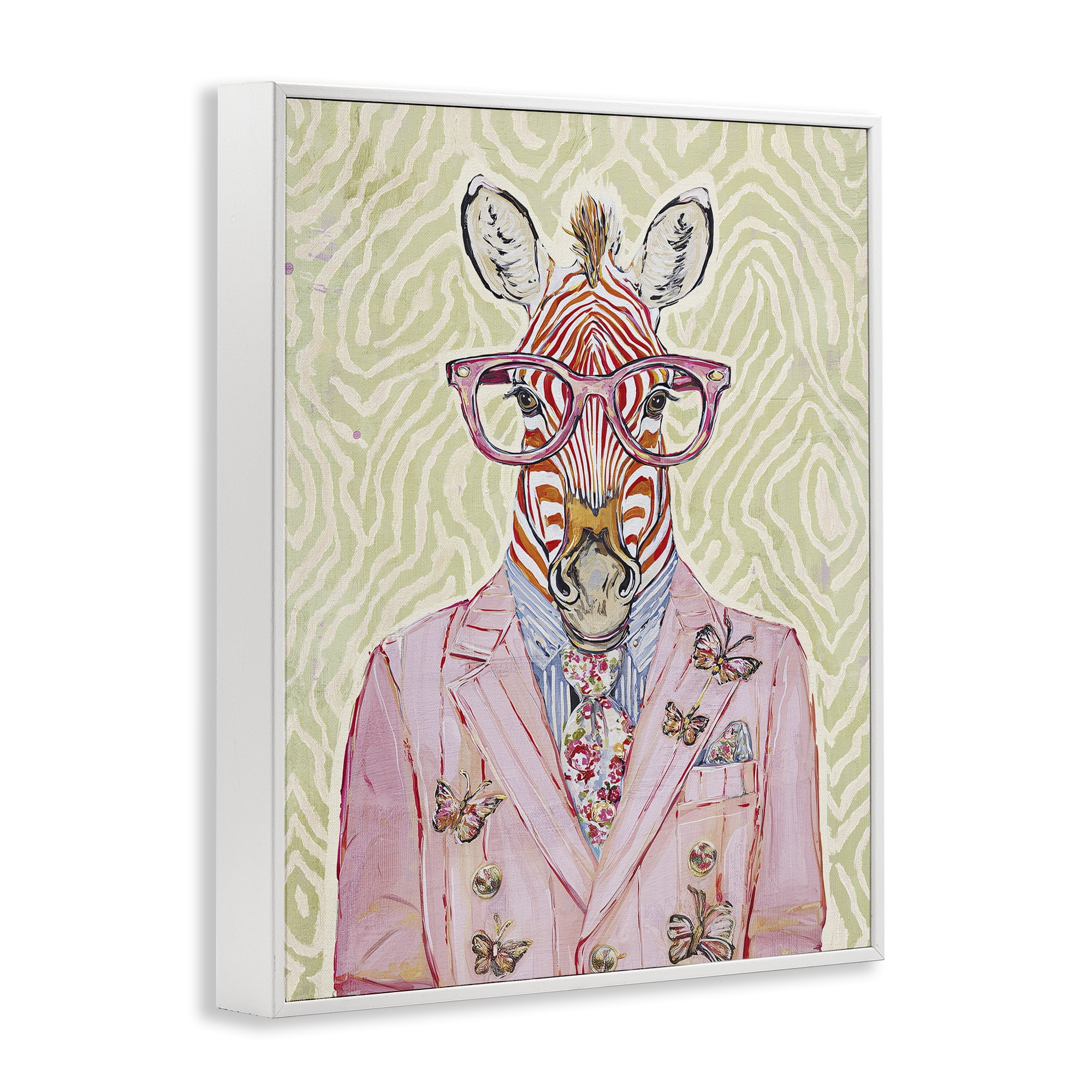 Stupell Industries Pink Zebra over Green White Framed Giclee Art, design by Svetlana Aleynikova