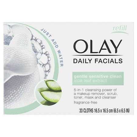 Olay Daily Facial Sensitive Cleansing Cloths w/ Aloe Extract, Makeup Remover 33 (Best Anti Aging Facial Cleanser 2019)