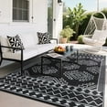 thumbnail image 2 of GlowSol 8'x10' Outdoor Rug Boho Geometric Plastic Straw Rug Waterproof Reversible Mat Outdoor Foldable Rug for Camping Patio Picnic, Black White, 2 of 8