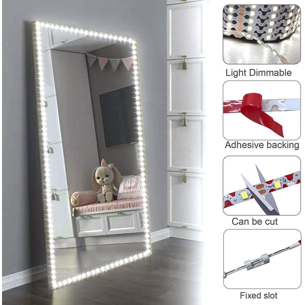 Kit de lumières de miroir de courtoisie LED pliables de 13 pieds/4 m avec  miroir de maquillage de vanité et bande lumineuse flexible réglable avec  gradateur et miroir d'alimentation non inclus 