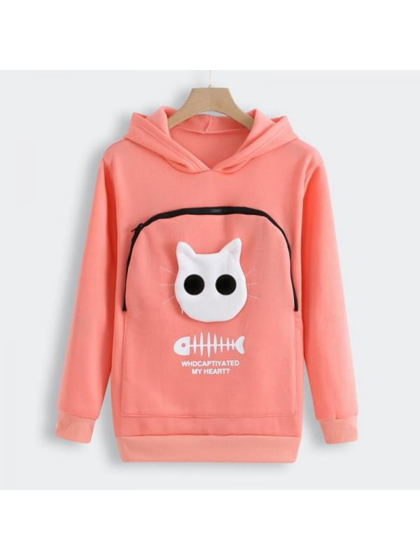 Women’s Sweatshirt Animal Pouch Hoodie Tops Carry Cat Breathable Pullover Blouse 