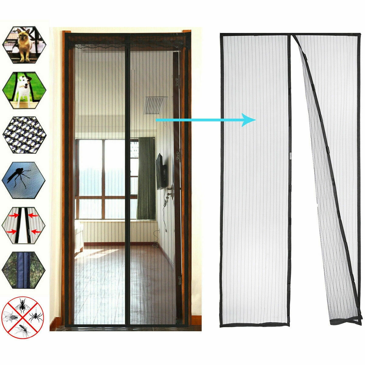 Screen Mesh Net Door with 26 Anti Mosquito Bug Curtain