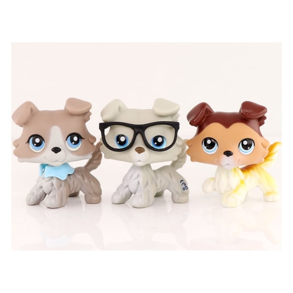 3 pcs Minilpsshop Little Collie Dog Figurines Toys,#67 #363 #58 Collectible Mini Pets
