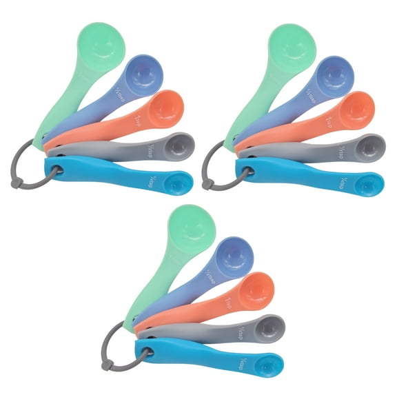 Handy Housewares 5 Piece Colorful Plastic Nesting Measuring Spoon Set - 1/4 tsp to 1 tbsp for Dry or Liquid Ingredients 3 Sets