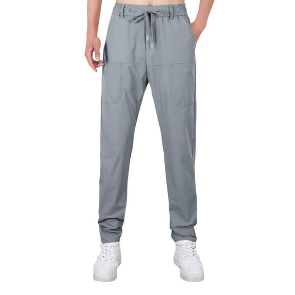 ADSSDQ Men's Elastic-Waist Casual Pant Multi Pocket Lightweight Joggers Pants Relaxed Fit Work Beach Trousers Gray M
