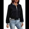 thumbnail image 1 of Chaquetas de Larga para Mujer, Tops, Chaqueta con Cremallera y Ribete de Rayas Negro XL, 1 of 9