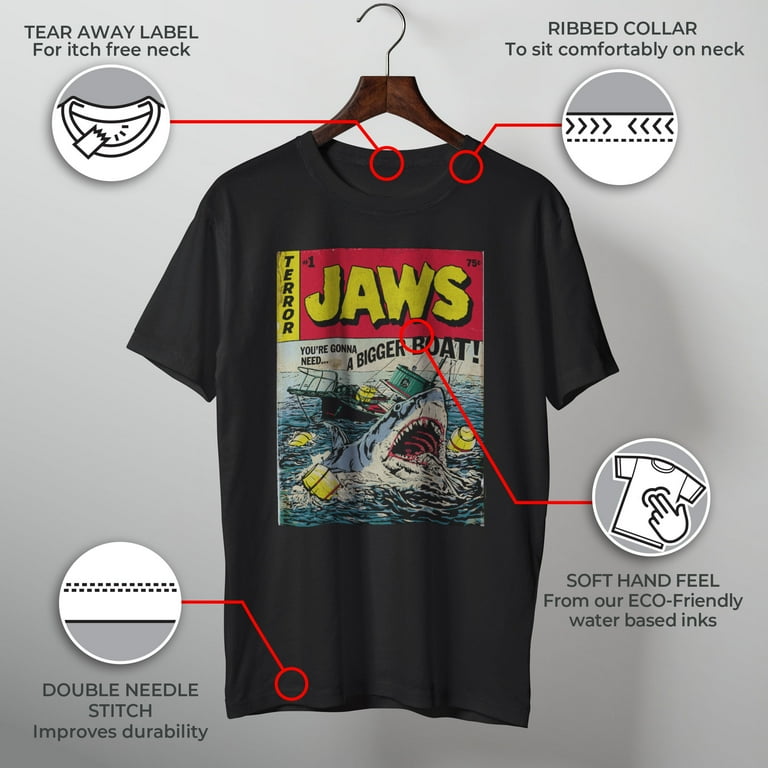 トップス JAWS x Hirotton Jaws Men's Retro Shark Graphic T-Shirt, Amity Island Blockbuster