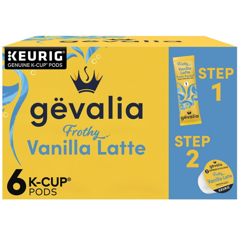 2 pack Gevalia Frothy 2 Step Artificially Flavored Vanilla Latte Espresso Style K Cup Coffee Pods Froth Packets Kit 6 ct Box Walmart