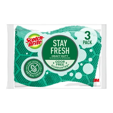 Scotch-Brite Stay Fresh Sponges, Heavy Duty, Odor Free Guarantee, Antibacterial, 3 Scrubbers