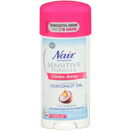 - Nair Glides Away Sensitive Formula with Coconut Oil, for Bikini, Arms & Underarms, 3.3 oz.