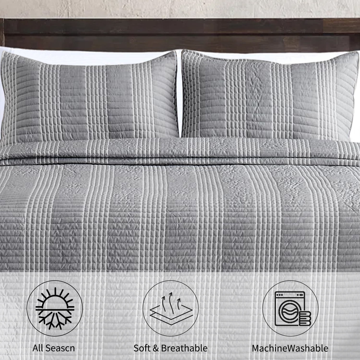 Ezynyte 3 Piece Oversized King Size Striped Quilt Set Lightweight Bedding Set Reversible Bedspread Coverlets for All Seasons