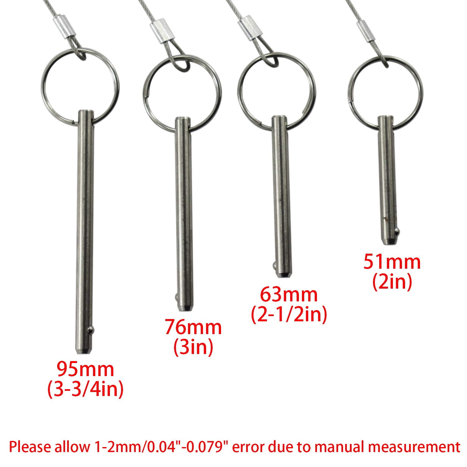 ABPETE 4PIECES of Quick Release Pin 1/4" Diameter, Usable Length 1-1/2"(38mm), Total Length 2"(51mm) Full 316 Stainless Steel, Bimini Top Pin, Marine Hardware