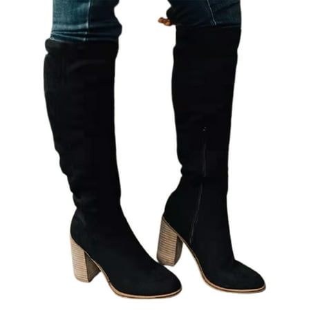 

Women Suede Boots for Winter Over Knee Long Boots with Thick Heel Easy to Put on Fashionable
