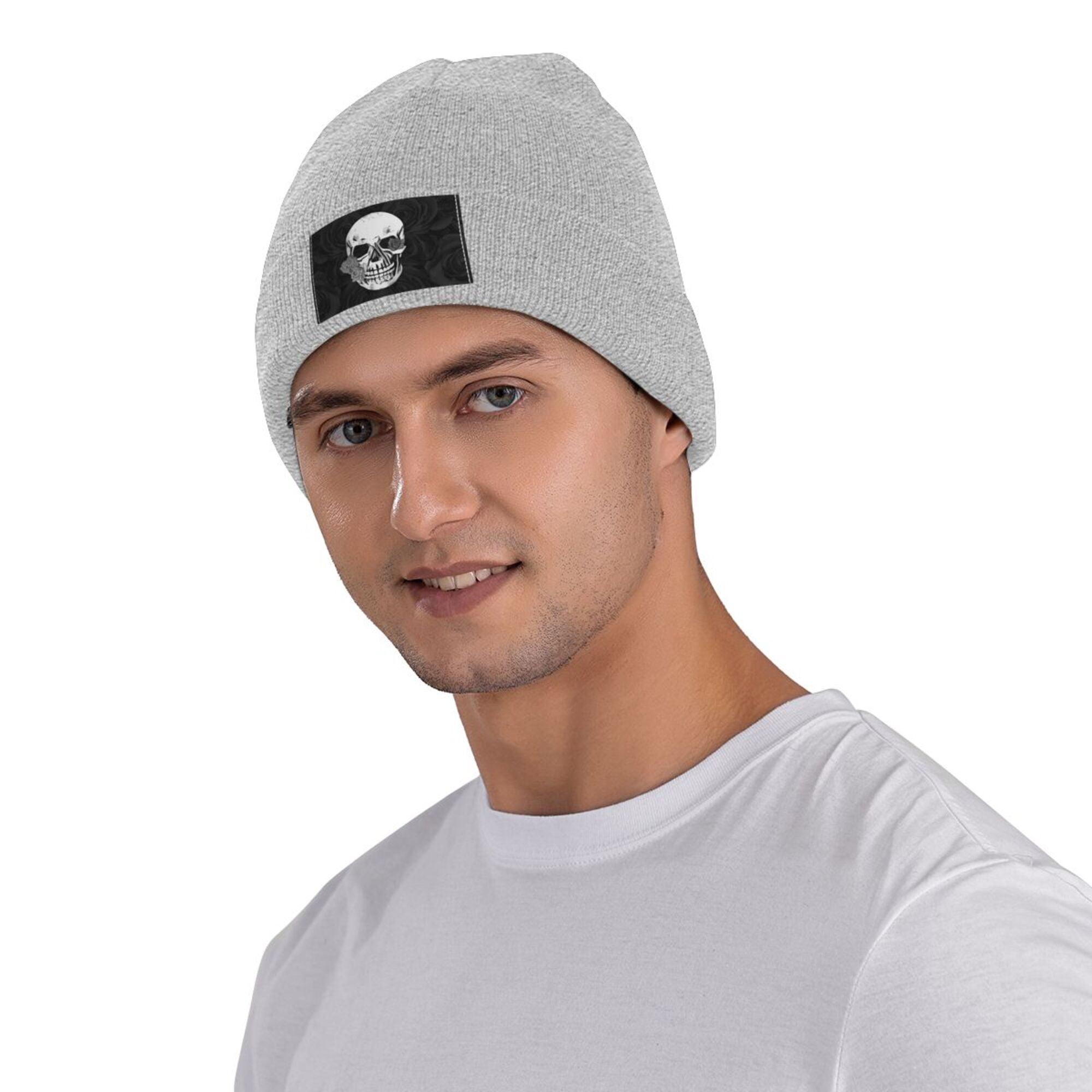 ZICANCN Aged Floral Skeleton Print Knit Beanie Hat, Winter Cap