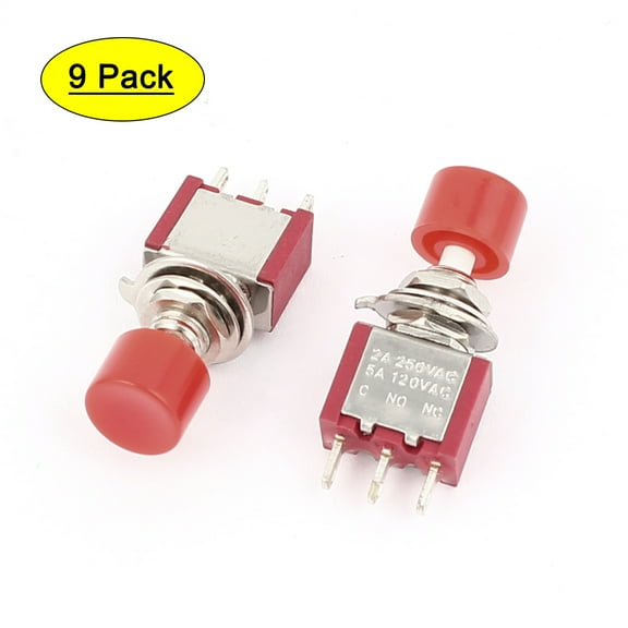 250V/120V 2A/5A 3 Terminal SPDT NO NC Momentary Push Button Switch 9PCS