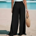 thumbnail image 4 of Bovemsi Casual Pants for Women Womens Wide Leg High Waisted Adjustable Tie Knot Flowy Trousers Beach Palazzo Casual Wide Leg Trousers with Pockets, 4 of 5
