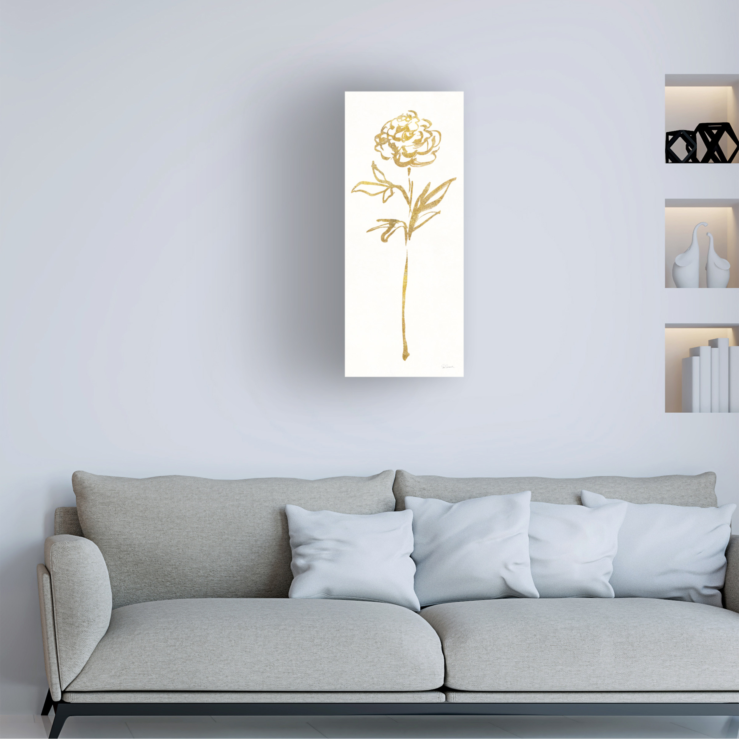 Sue Schlabach 'Floral Line II White Gold' Canvas Art