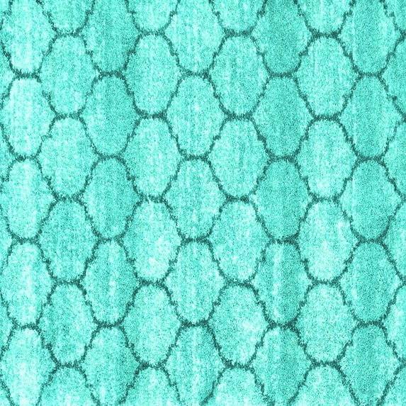 Ahgly Company Machine Washable Indoor Square Trellis Turquoise Blue Modern Area Rugs, 7' Square