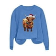 thumbnail image 5 of SYMOID Womens Blue Highland Cow Holiday Sweatshirt - Oversized Loose Fit Long Sleeve 100% Polyester Machine Washable Santa Hat Christmas Graphic,Size XL, 5 of 6