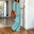 thumbnail image 5 of Zekutng Lounge Sets for Women Loose V-Neck Roll-up Sleeve Linen-Blend Shirt & Elastic Waist Wide Leg Pant Matching Set,Sizes S-3XL, 5 of 7