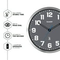 "Sharp Atomic Analog Wall Clock 12"" Grey Face Silver Finish, Auto